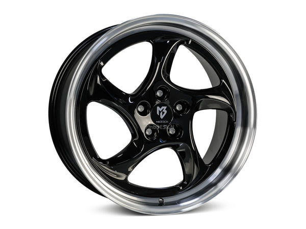 MbDESIGN TURBO 9.5x19 ET 40 5x112 Schwarz glänzend lackiert Außenbett poliert