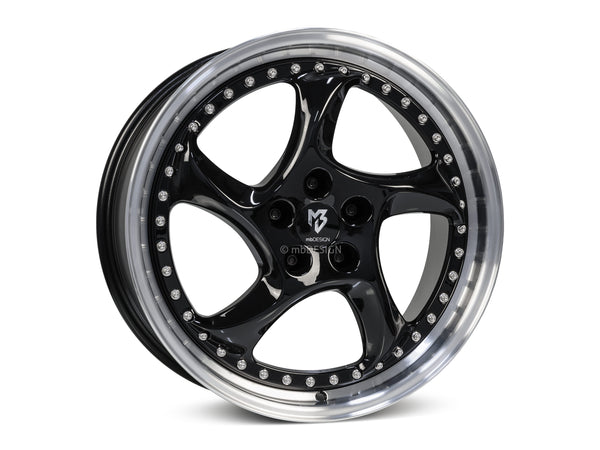 MbDESIGN TURBO S 9.5x19 ET 40 5x112 Schwarz glänzend lackiert Außenbett poliert