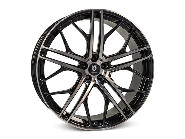 MbDESIGN SF1 11x21 ET 66 ZV Rauchschwarz glänzend lackiert Front poliert