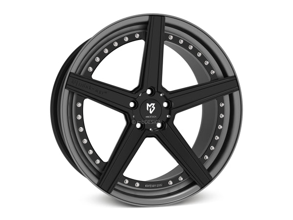 MbDESIGN KV1.3 9x20 ET 30 5x120 Stern Schwarz glänzend lackiert Bett Grau matt lackiert